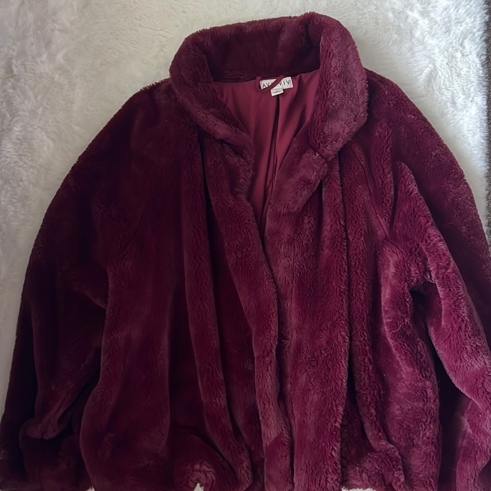 Ava & Viv Burgundy Faux Fur Coat